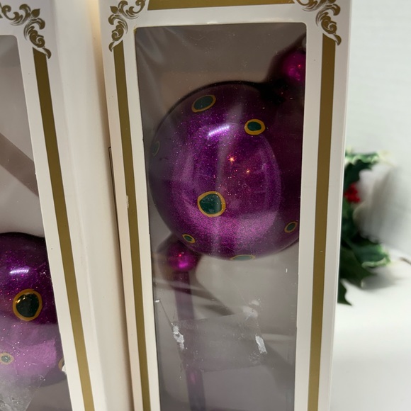 VTG KURT ADLER 6 Polka-Dot Kringle Glass Christmas Ornament Orig Box Fuchsia/Gr - Picture 8 of 16